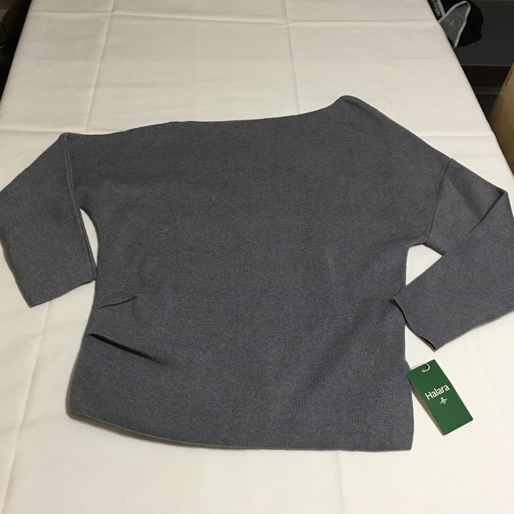 Halara Off Shoulder Long Sleeve Work Sweater Womens Large Gray NWT